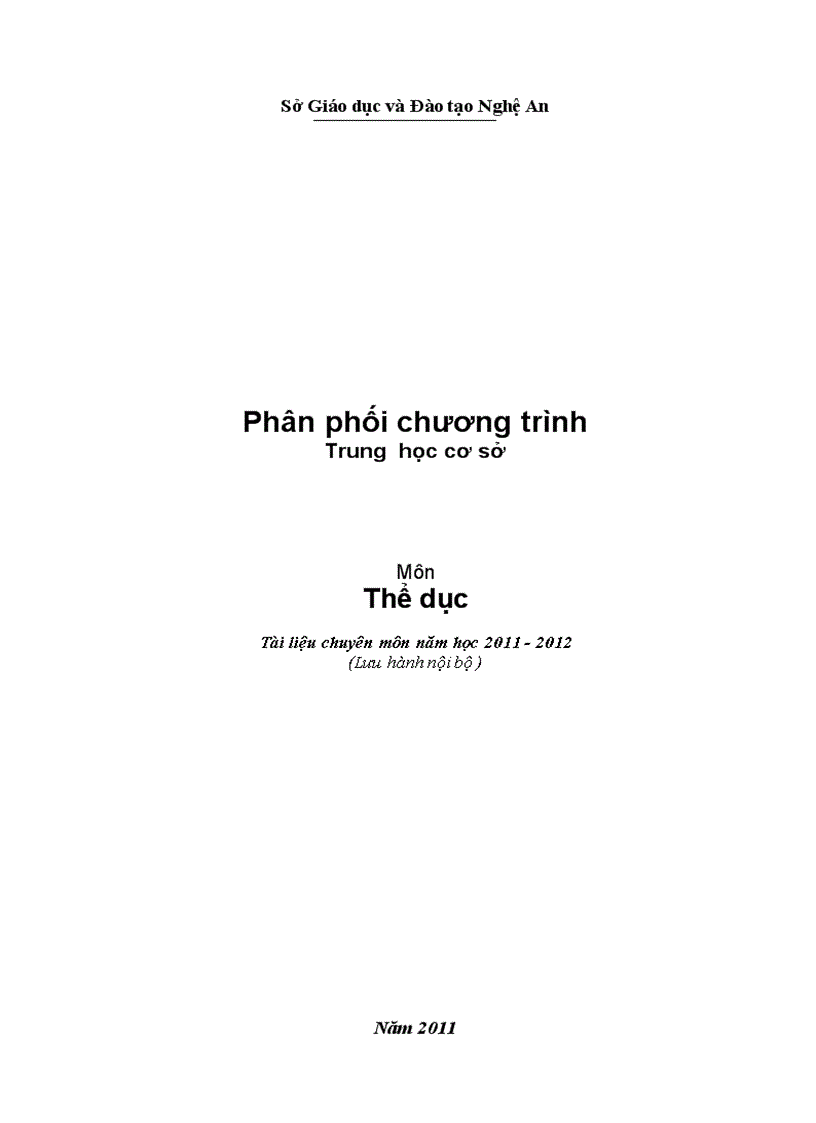 Phân phối chương trình môn Thể dục