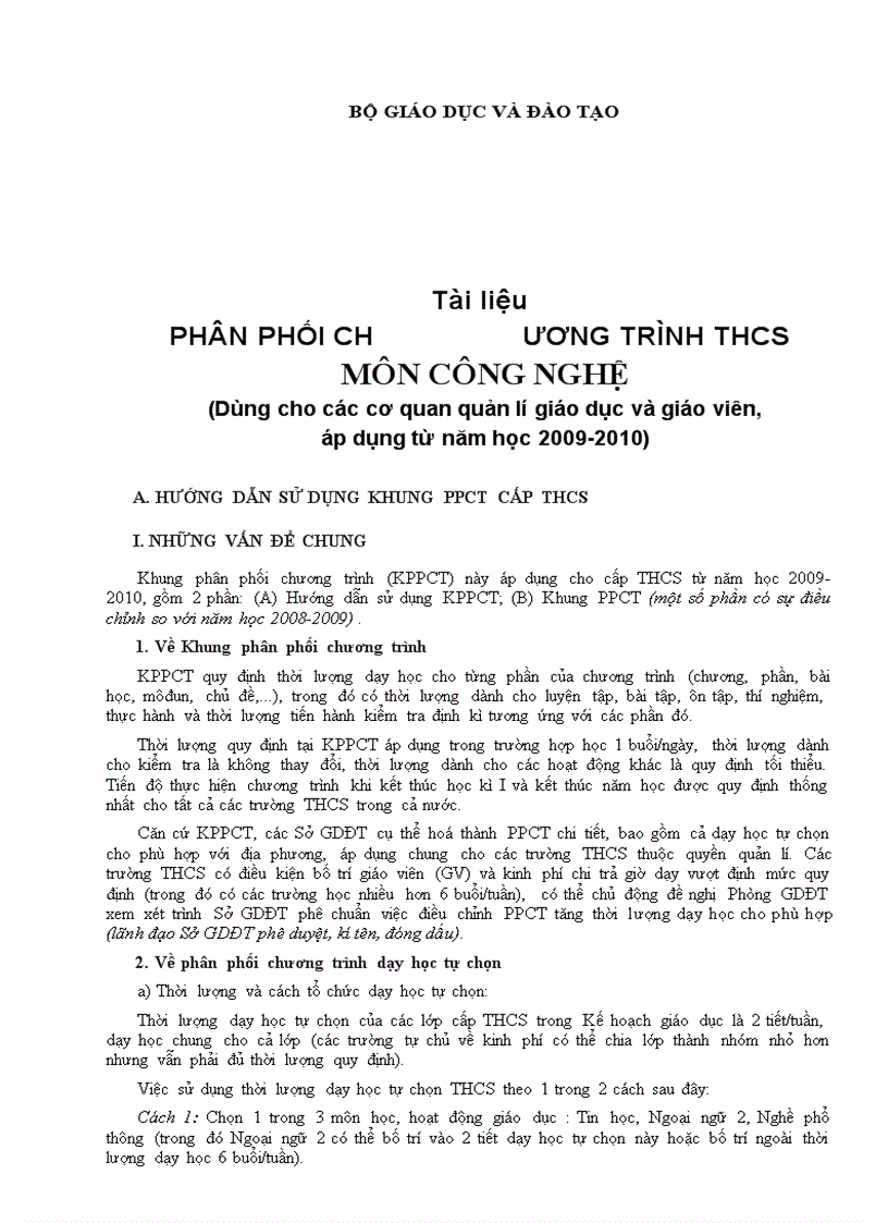 PPCT công nghệ THCS 2009 2010