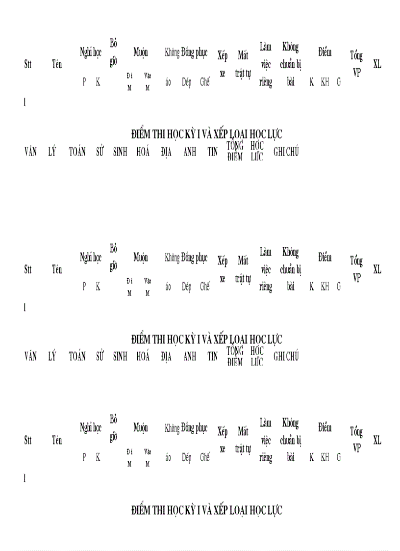 Phiếu xét hạnh kiểm HS