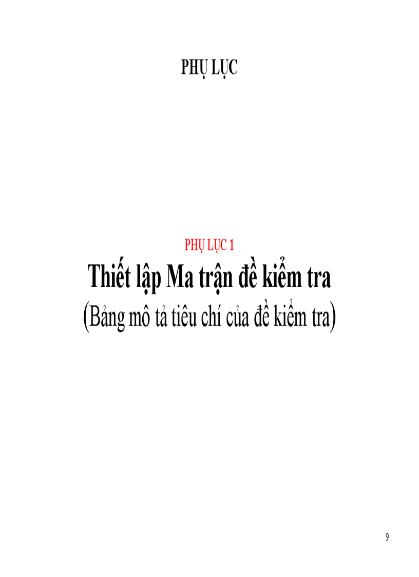 Phụ lục thiết lập ma trận đề KT