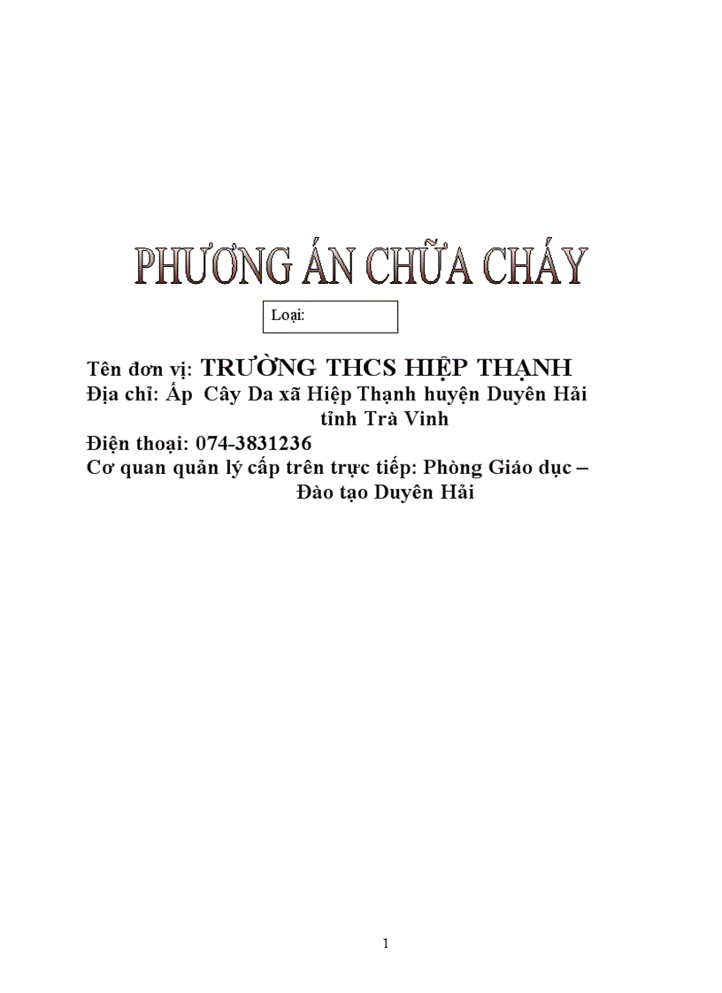 Phương án chữa cháy trường thcs hiệp thạnh