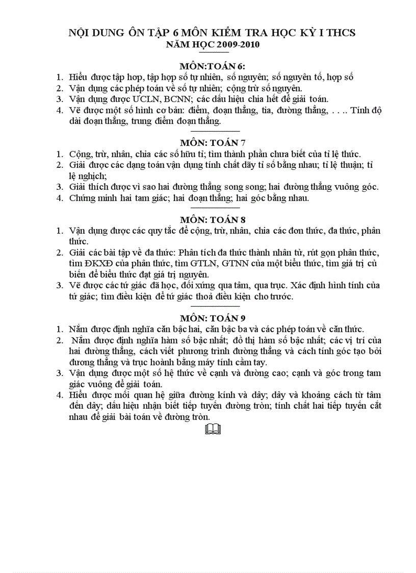 Noi dung thi hoc ki i thcs nam hoc 2009 2010