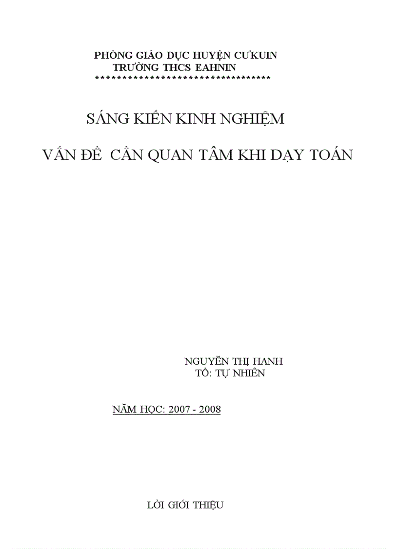 Những vấn đề cần quan tâm khi dạy toán