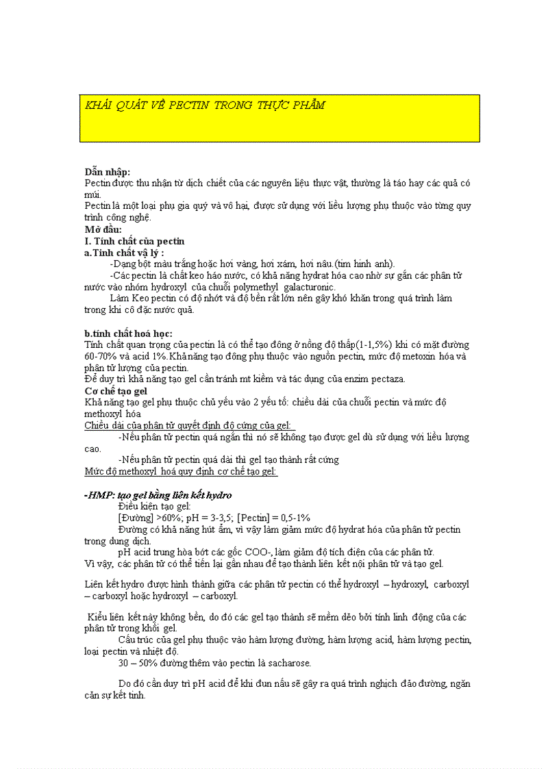 Pectin trong công nghiệp