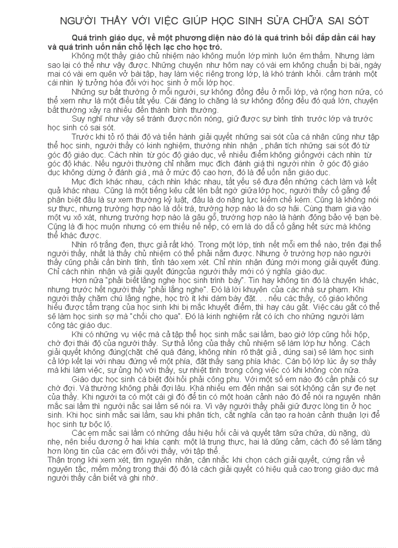 Người thầy với việc giúp học sinh sửa chữa sai sót