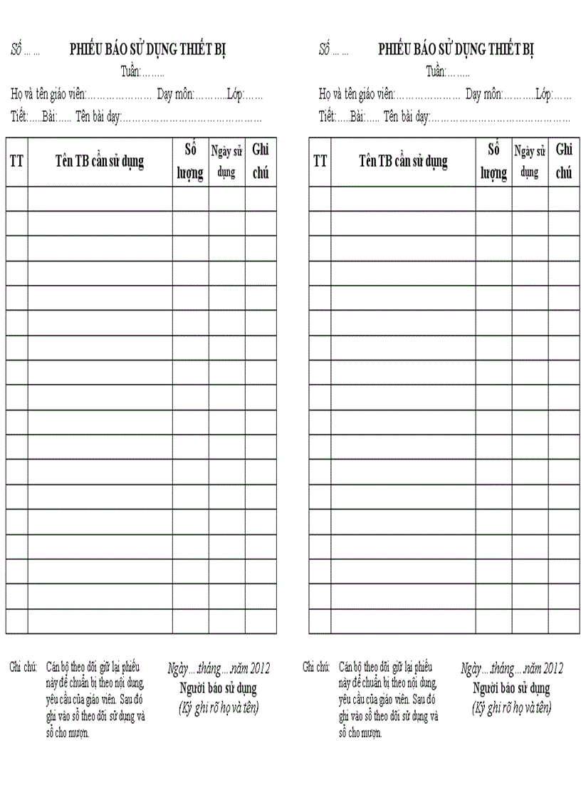 Phiếubáosửdụngthiếtbị