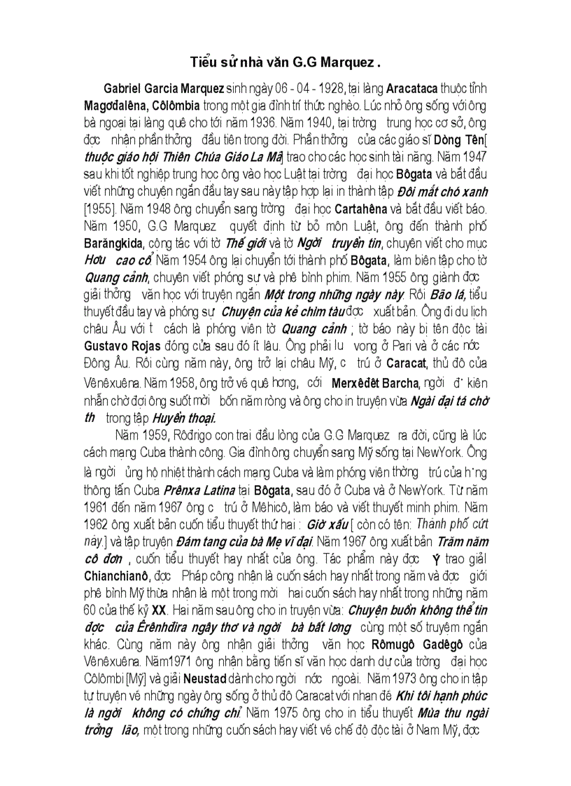Nhà văn G G MarQuez