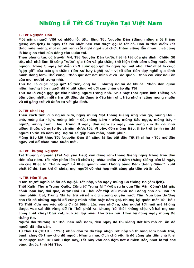 Những Tết cổ truyêng tại Việt Nam