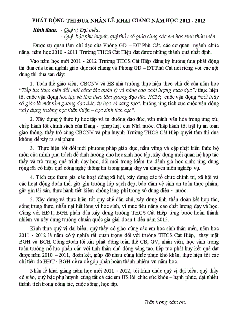 Phát động thi đua trong lễ khai giảng 1