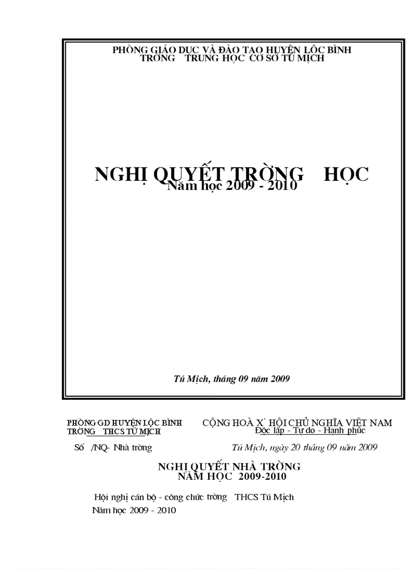 Nghị quyết hội nghị công chức THCS năm 2009 2010