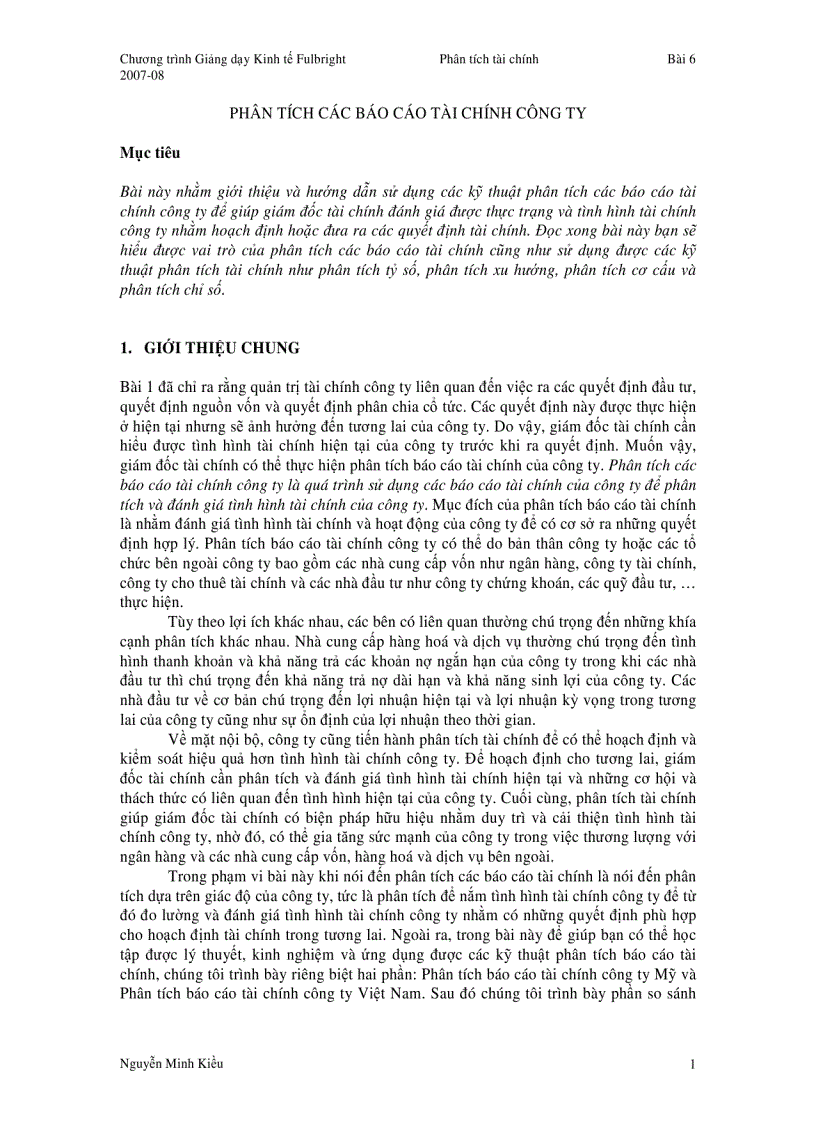 Phân tích báo cáo tai chính công ty