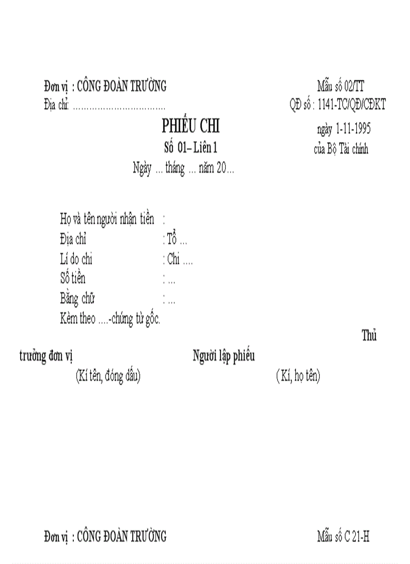 Phiếu chi Phiếu thu Phiếu thăm hỏi