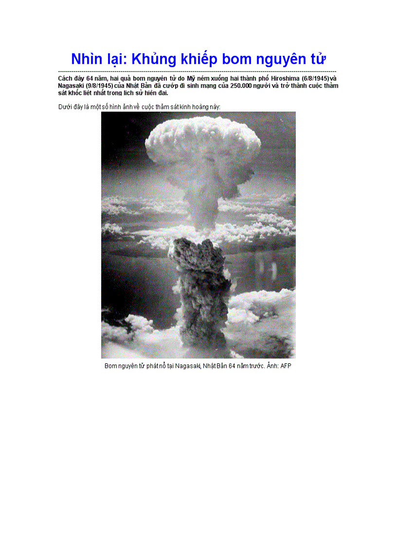 Nhìn lại vụ thảm sát bởi bom nguyên tử ở Nhật