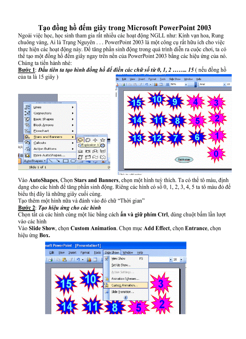 Tạo đồng hồ đếm giây trong Microsoft PowerPoint 2003