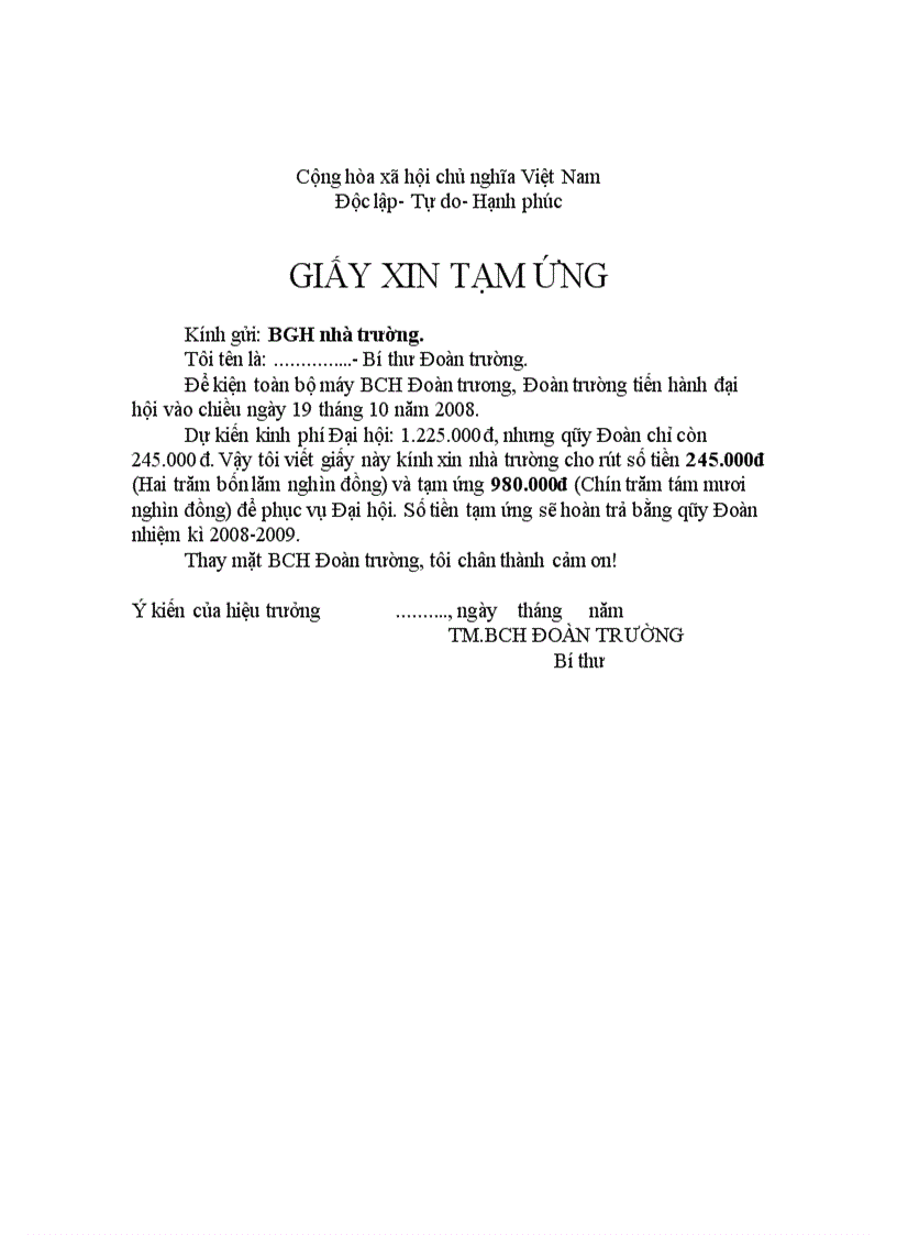 Tạm ứng đại hội