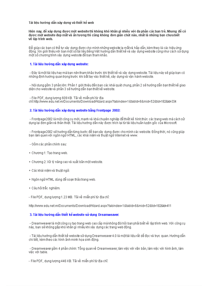 Tài liệu hướng dẫn xây dựng và thiết kế web