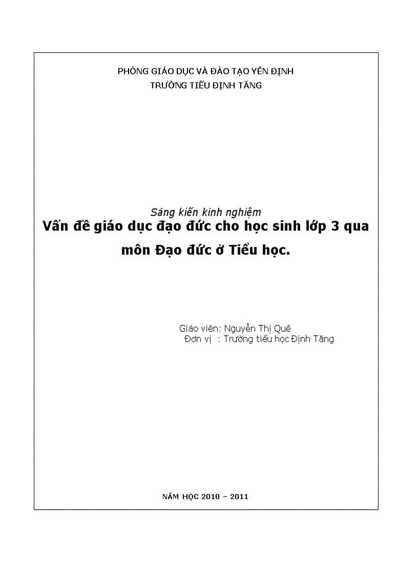 Skkn môn giáo dục đạo đức lớp 3