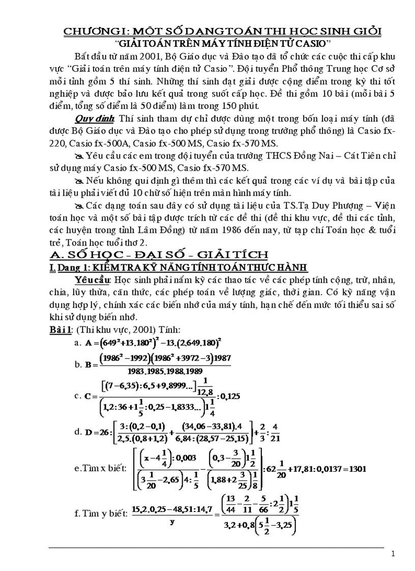Tài liệu luyện thi HSG giải toán bằng máy tính Casio