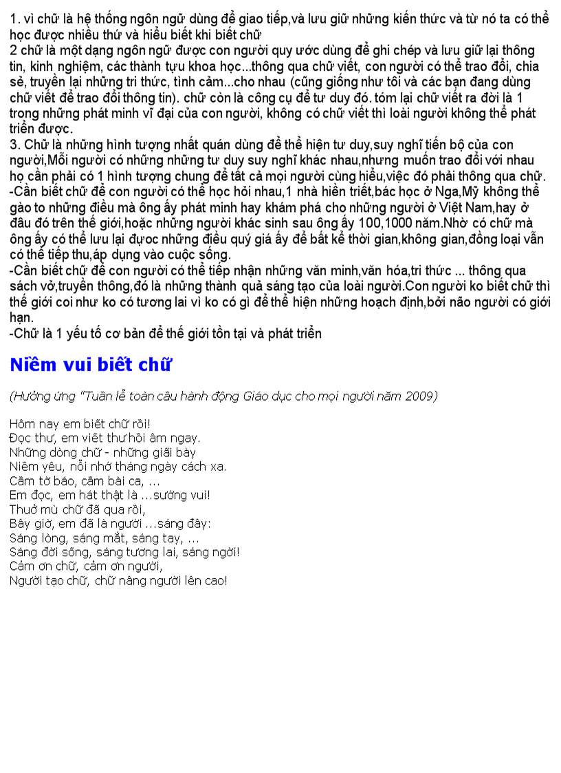 Tầm quan trọng của biết đọc và viết