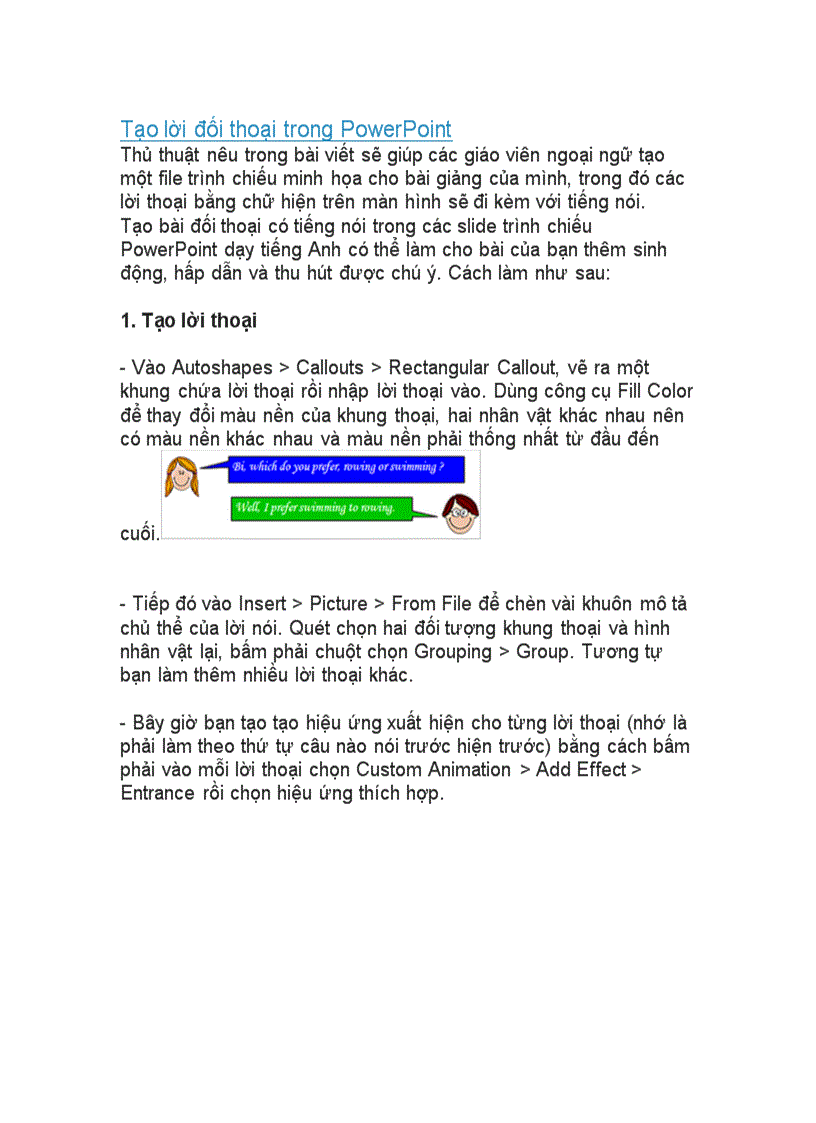 Tạo lời đối thoại trong PowerPoint