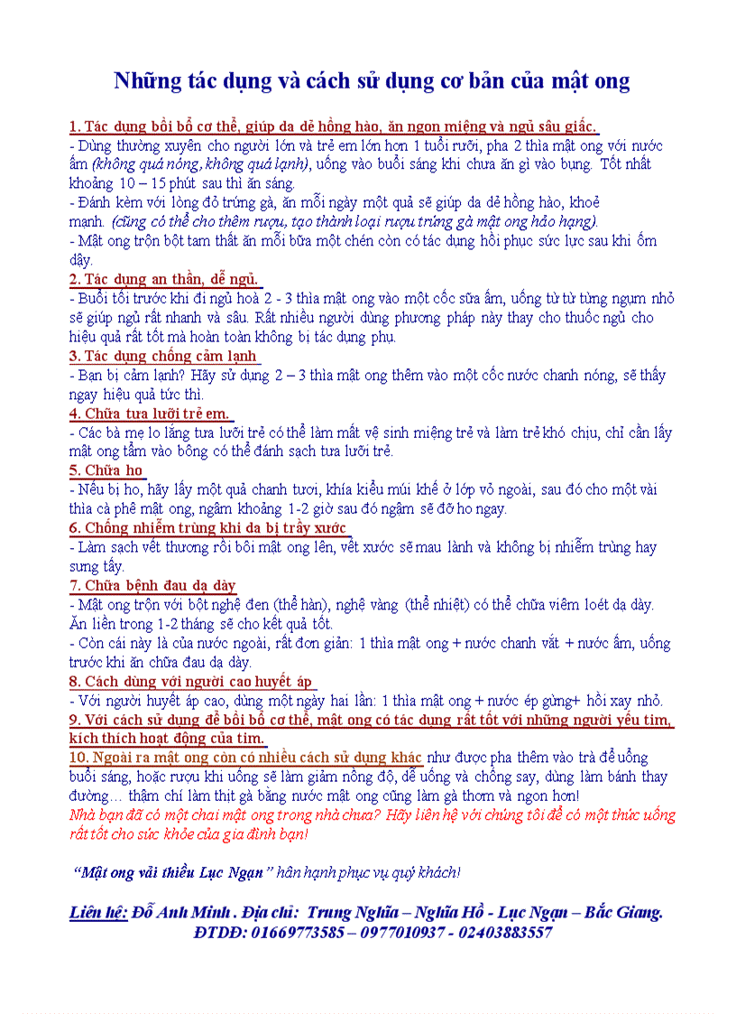 Tác dụng của mật ong