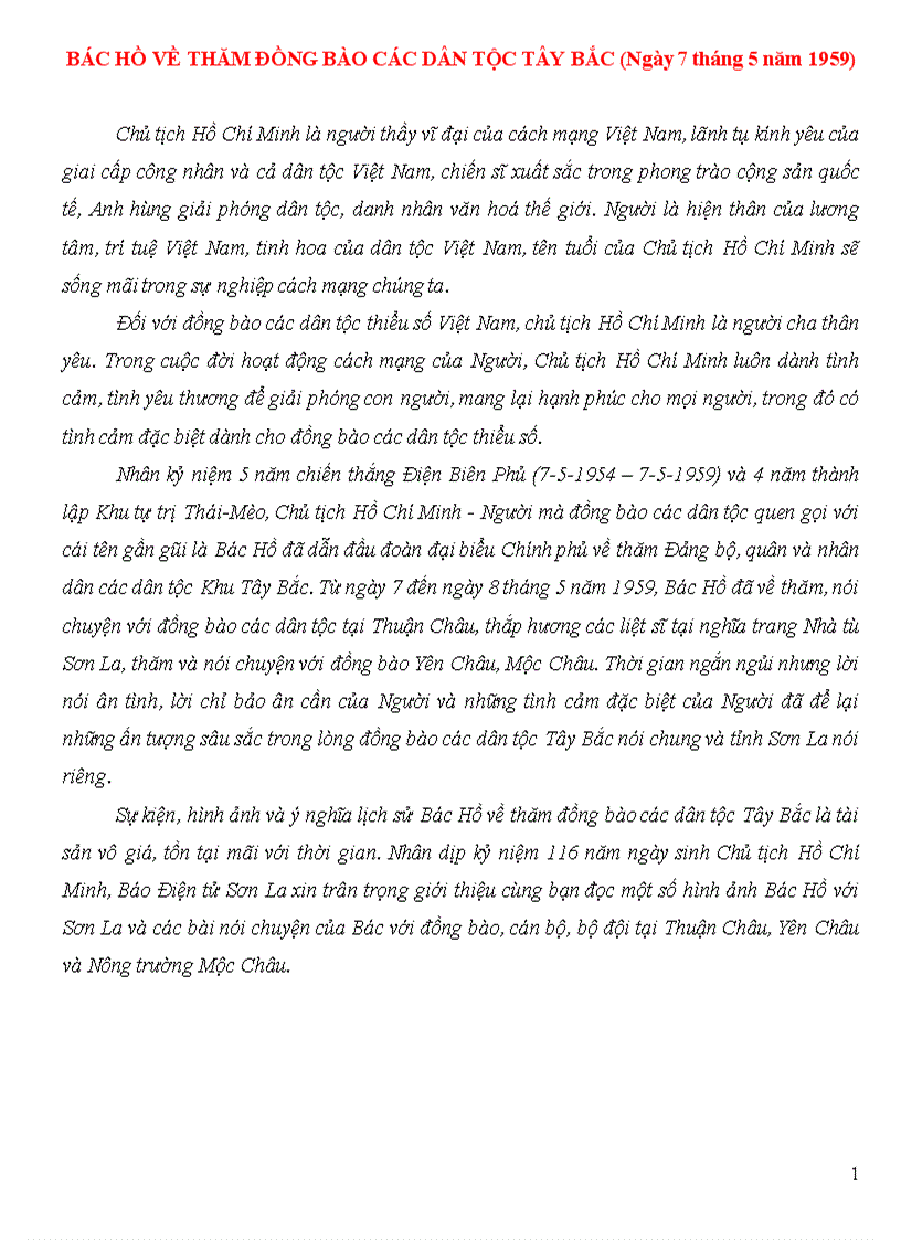 Tài liệu Bác Hồ về thăm Tây Bắc