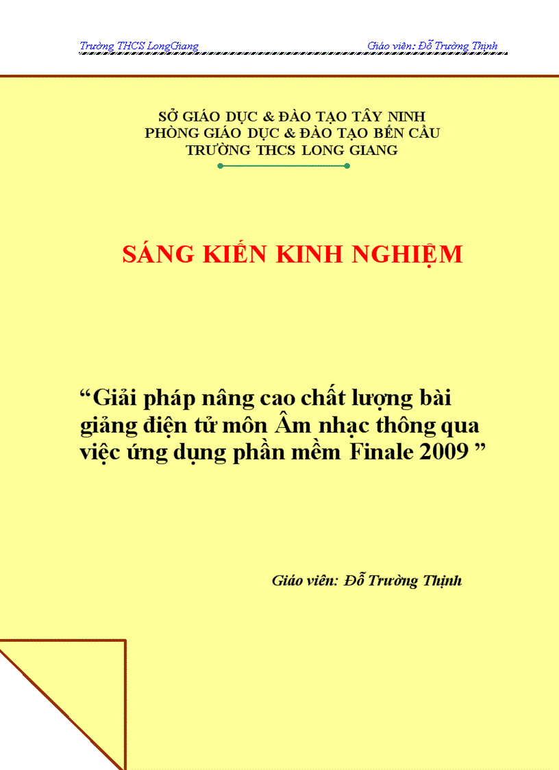 Sáng Kiến Kinh Nghiệm Môn Âm Nhạc