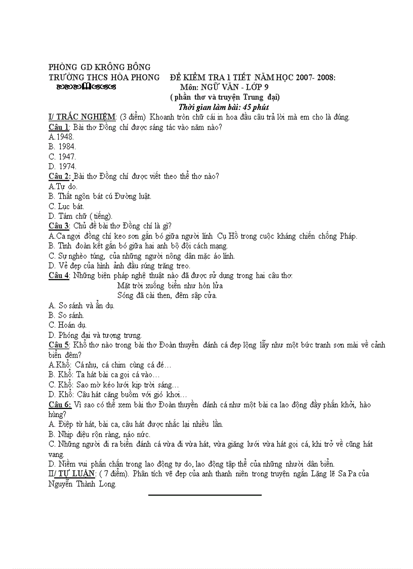 Tập đề thi ngũ văn 9