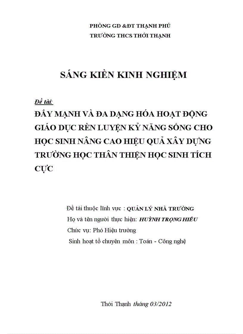 Skkn đề tài quản lý giáo dục