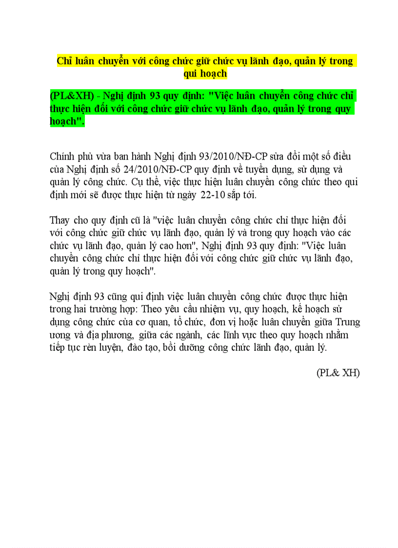 Quy Định mới vê Luân chuyên cán bô