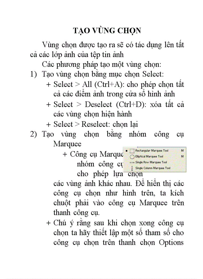 Tạo vùng chọn