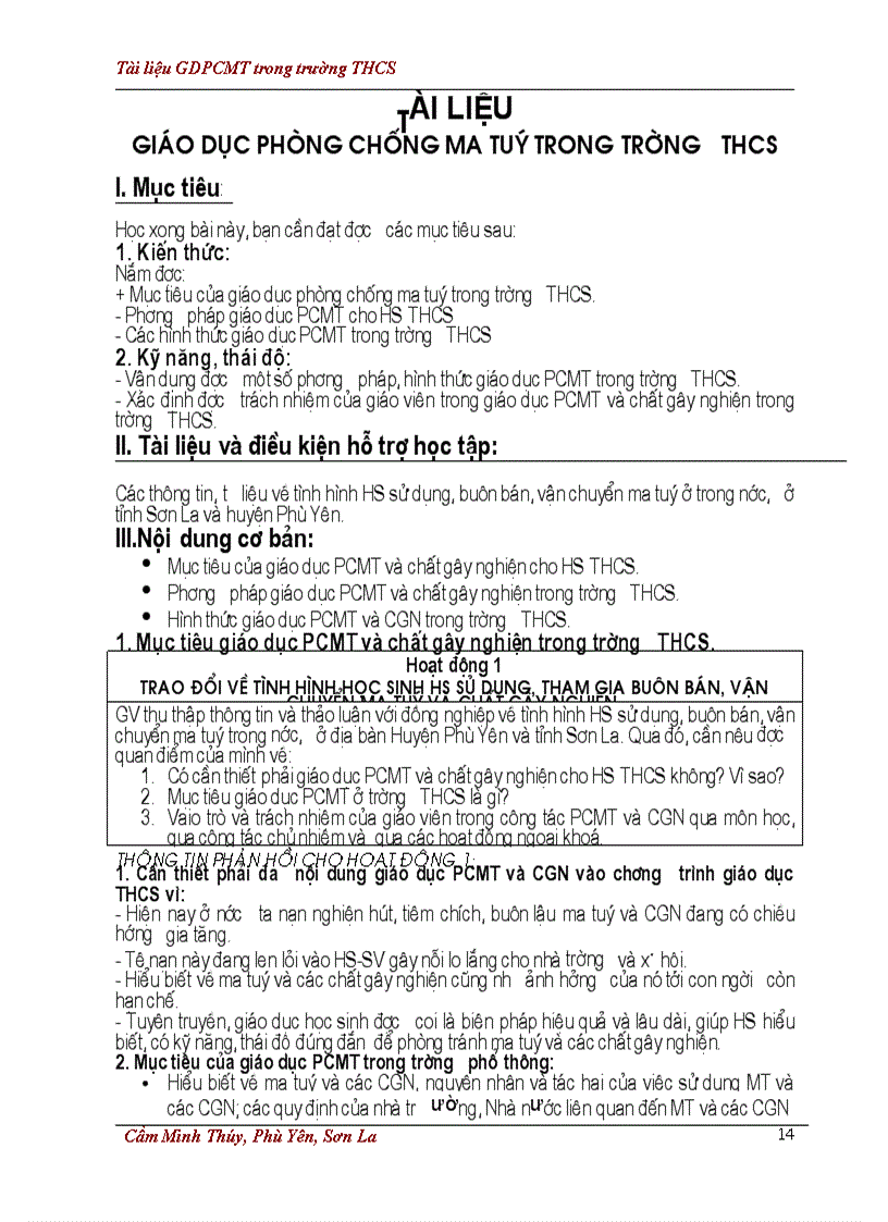 Tài liệu GD PCMT trong trường THCS