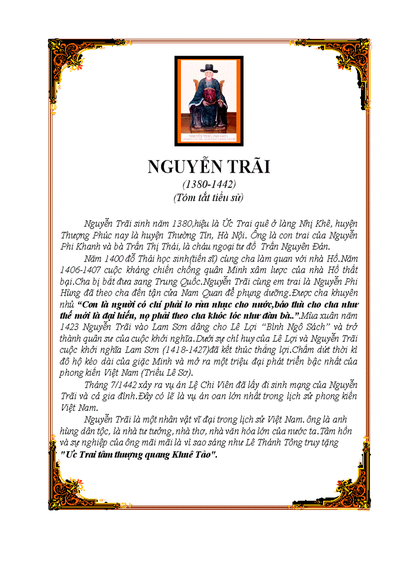 Tiểu sử tóm tắt Nguyễn Trãi