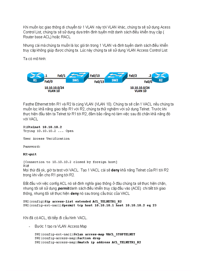 Tìm hiểu về VLAN ACL trong chương trình CCNA