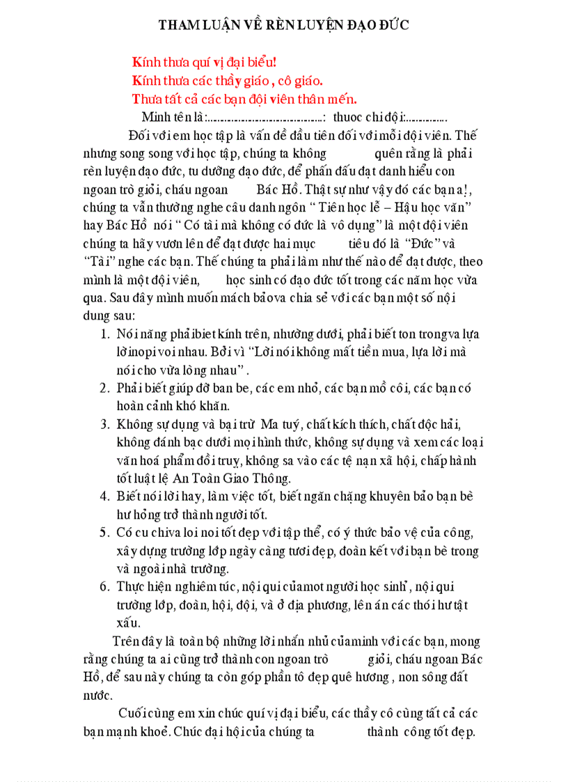 Tham luận về rèn luyện phấn đấu về học tập