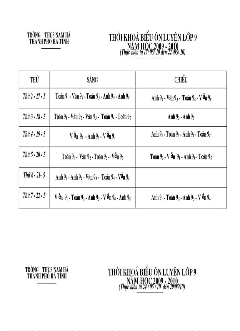 TKB Ôn luyện lớp 9