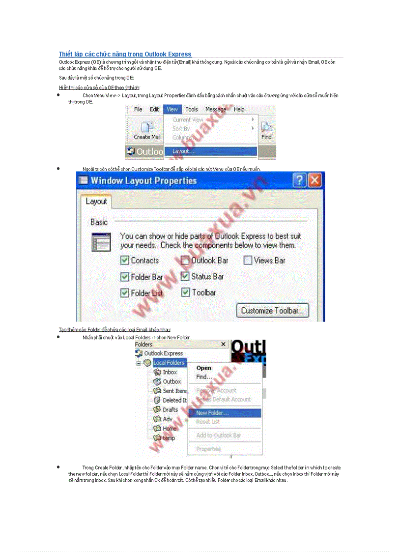 Thiết lập các chức năng trong Outlook Express