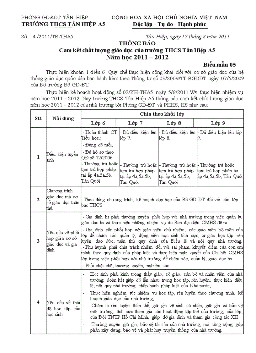 Thực hiện 3 công khai năm học 2011 2012