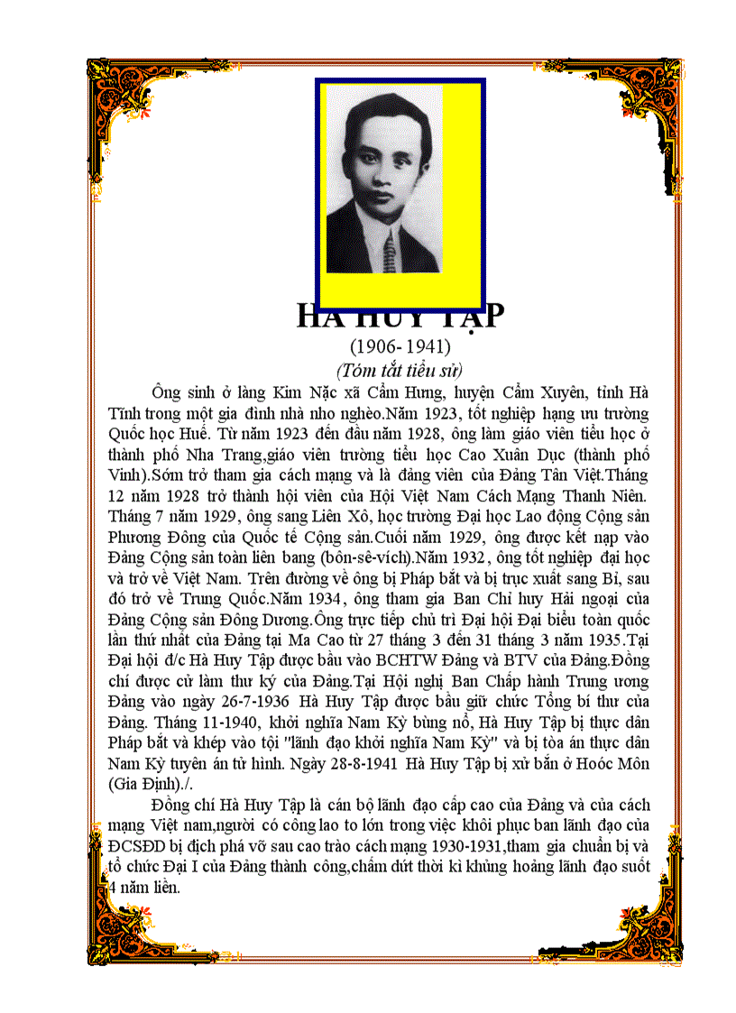 Tiểu sử tóm tắt Hà Huy Tập