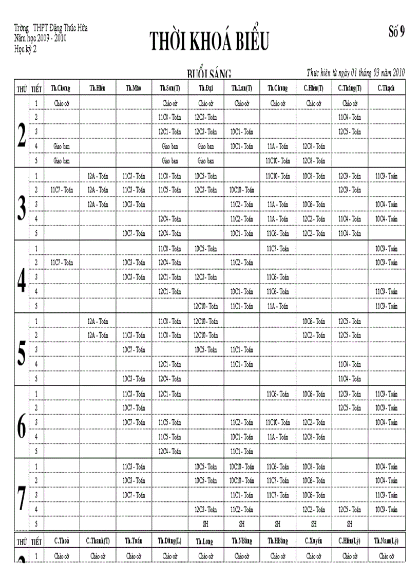 TKB Thực hiện từ 01 03 2010