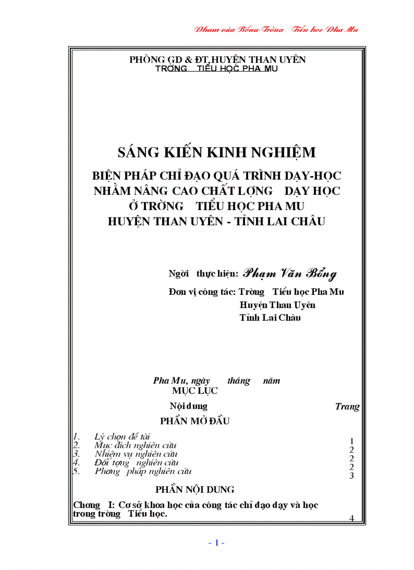 Tiểu luận dành cho Cán bộ quản lý Tiểu học