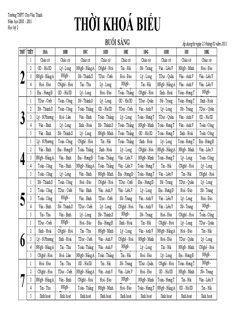 Thời khóa biểu từ tuần 27 21 02 1011