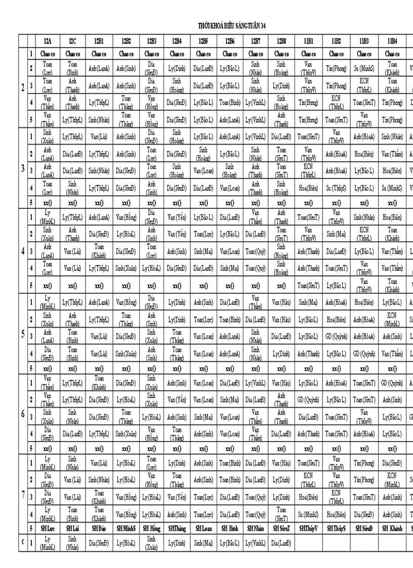 THỜI KHOÁ BIỂU SÁNG TUẦN 34 doc