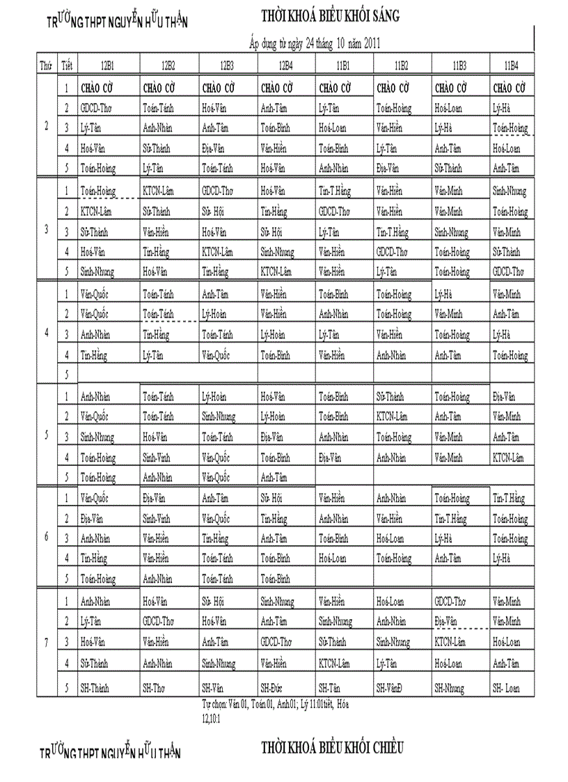 TKB thực hiện từ 24 thang 10 năm 2011