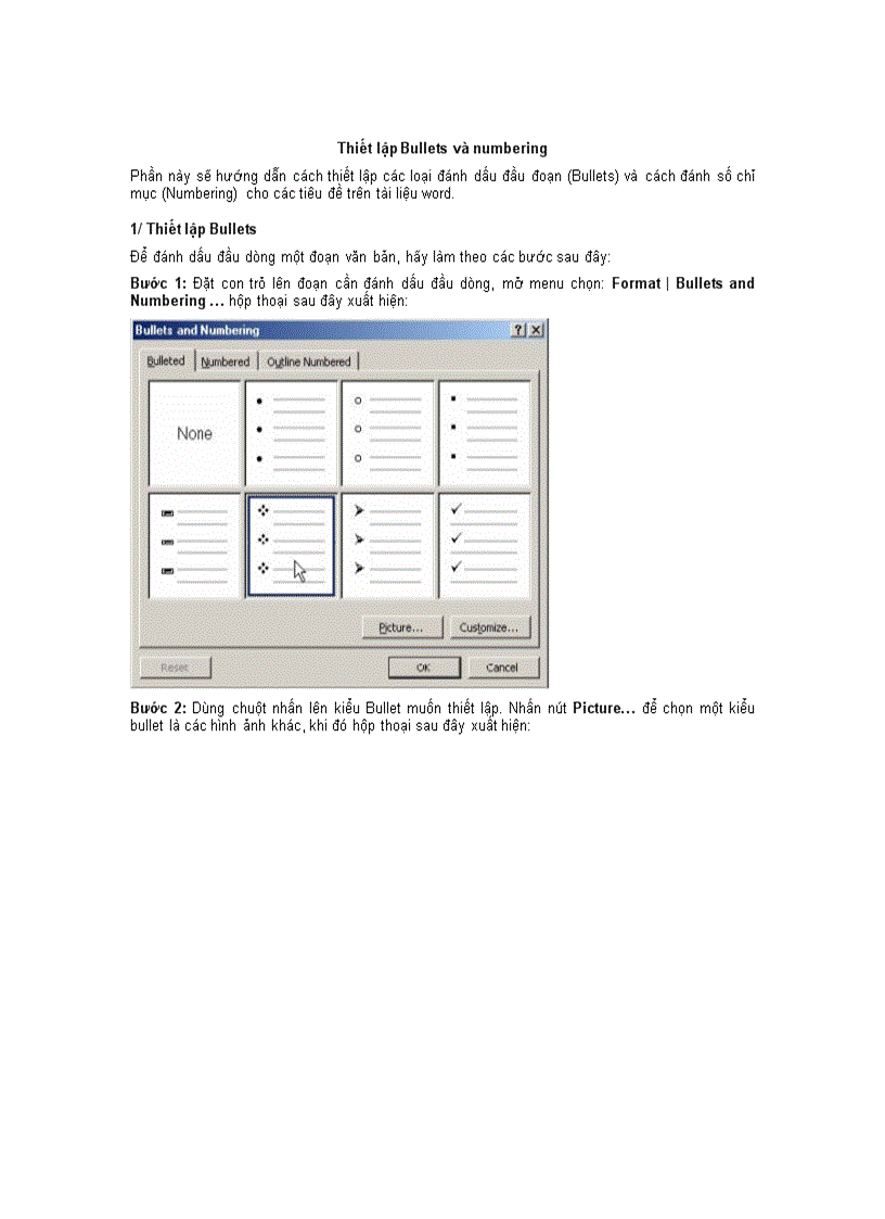 Thiết lập Bullets và numbering