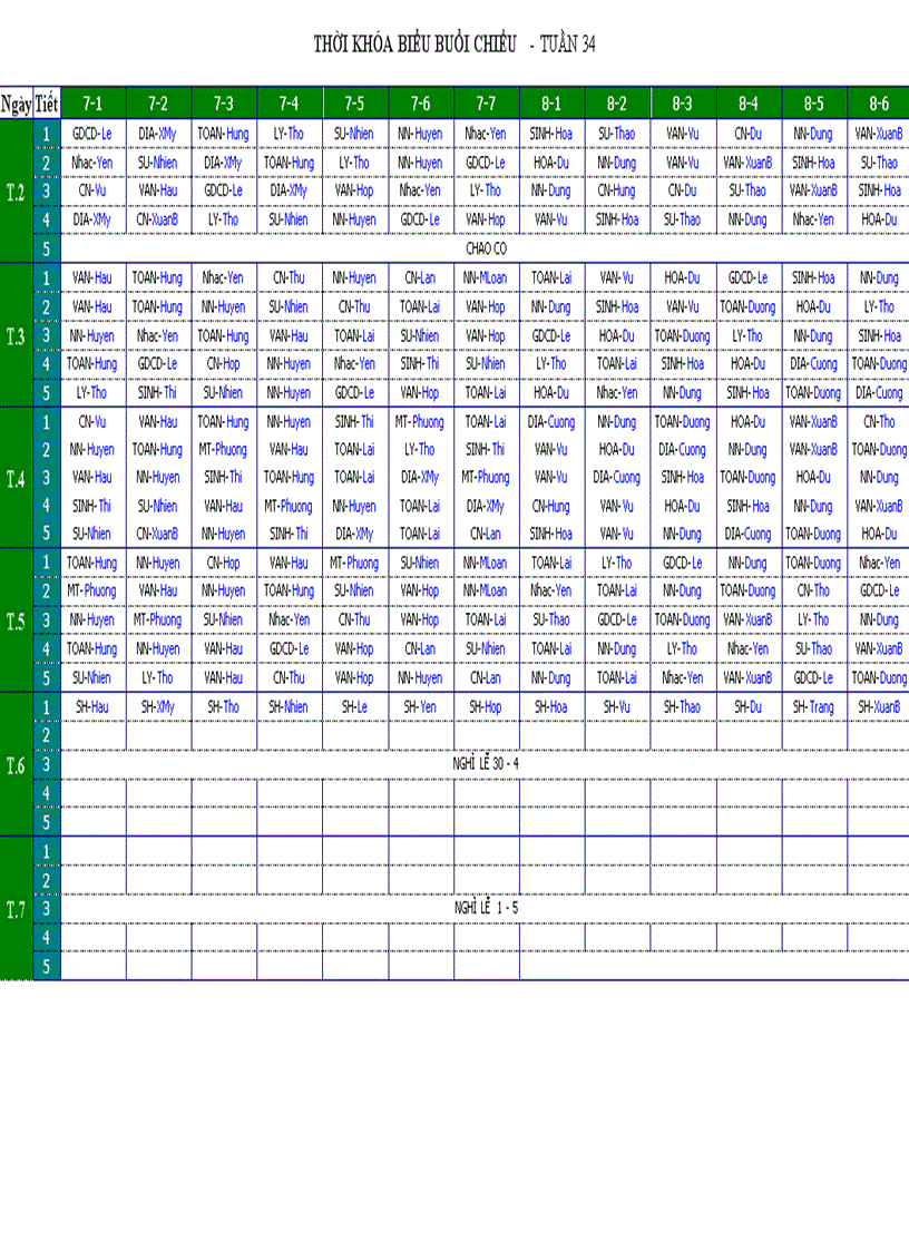 Tkb chiều tuần 34