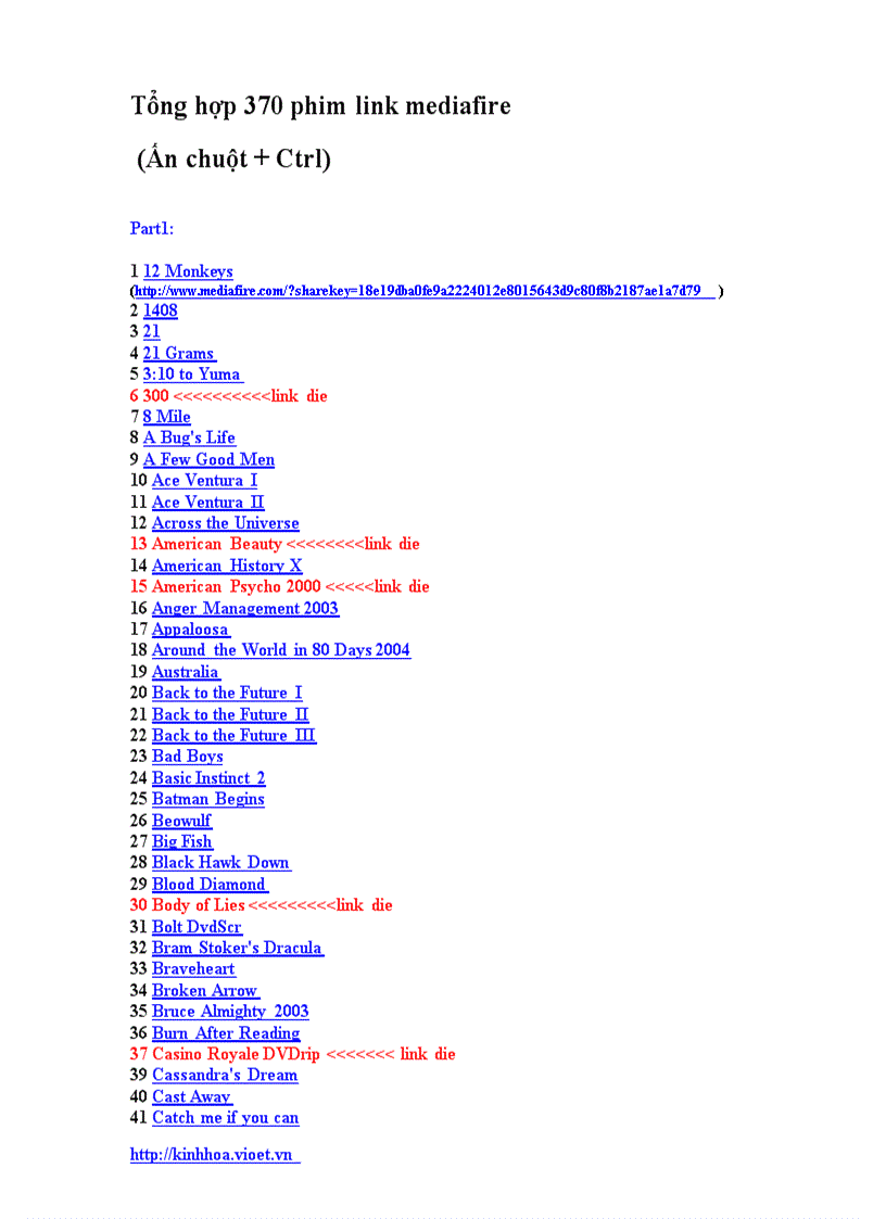Tổng hợp 370 phim link mediafire