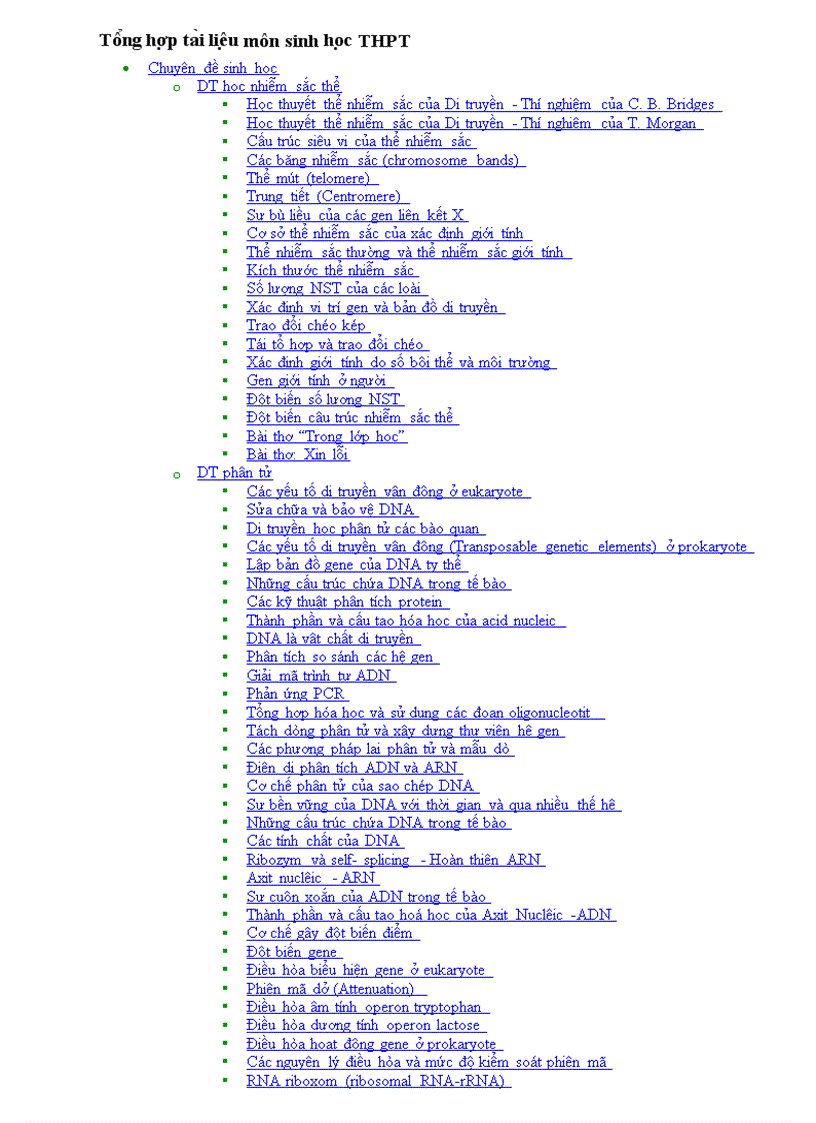 Tổng hợp tài liệu môn Sinh học THPT