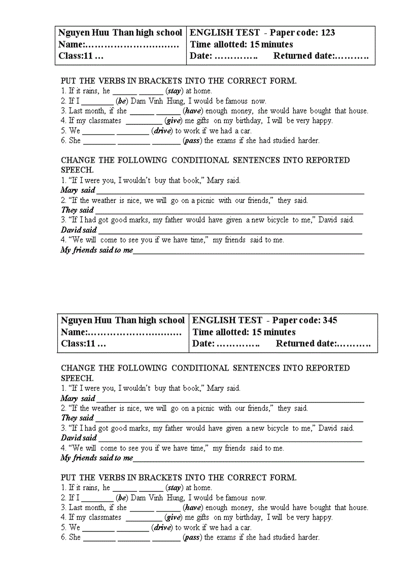 Test 15 and 45 in 1st term