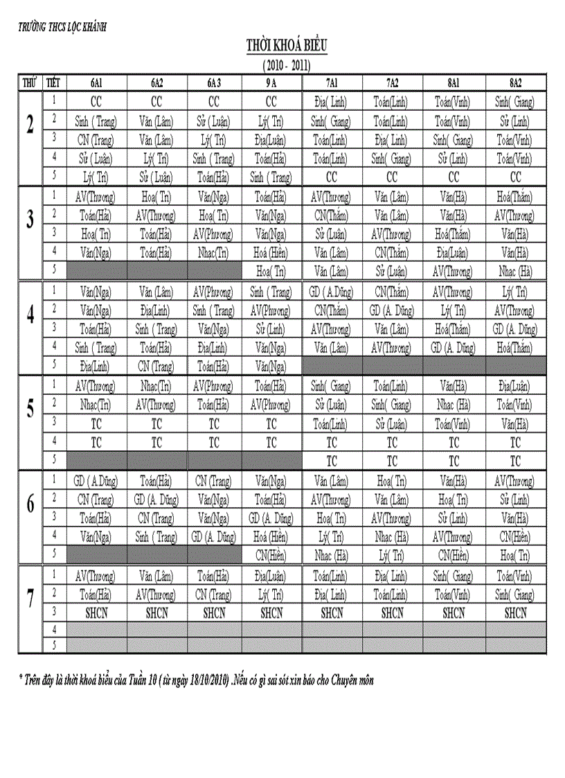 TKB Tuần 10